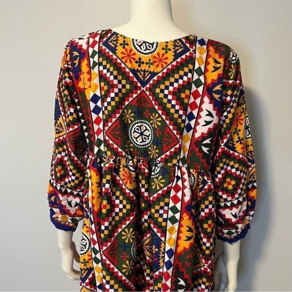 Hand Crafted Quilted Patchwork Printed Dress Bold Bright color One size - Picture 8 of 14